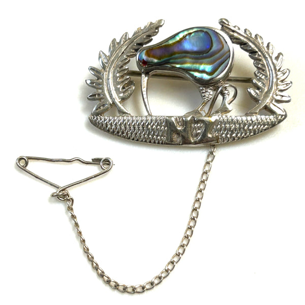Vintage Silver and Mother-of-Pearl “Kiwi” Brooch