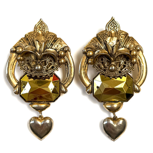 Large Gold-Tone and Faux “Gemstone” Clip-On Earrings