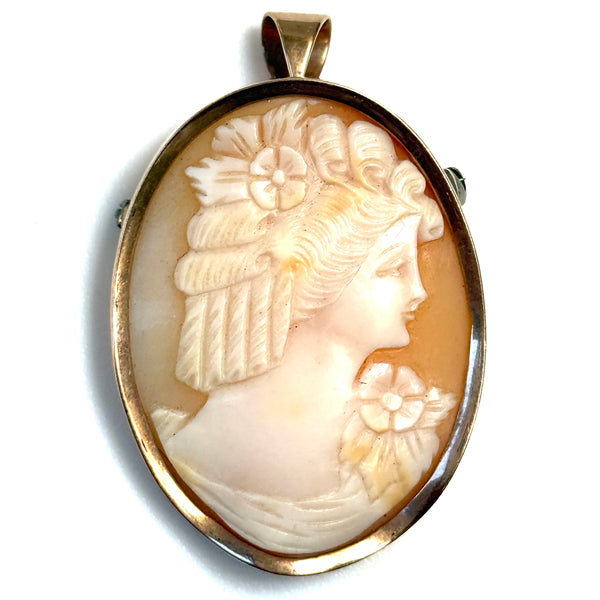 Vintage 9ct Yellow Gold Cameo Shell Pendant Brooch