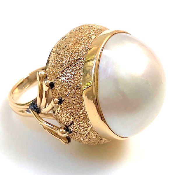 Large 14ct Gold and Mabe Pearl Dress Ring by Guy Traest