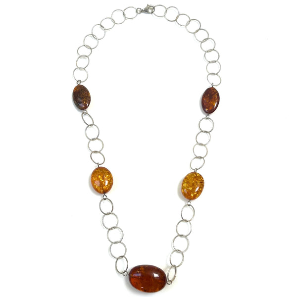 Sterling Silver and Amber Necklace