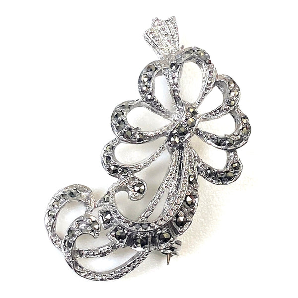 Vintage White Metal and Marcasite “Flower” Brooch