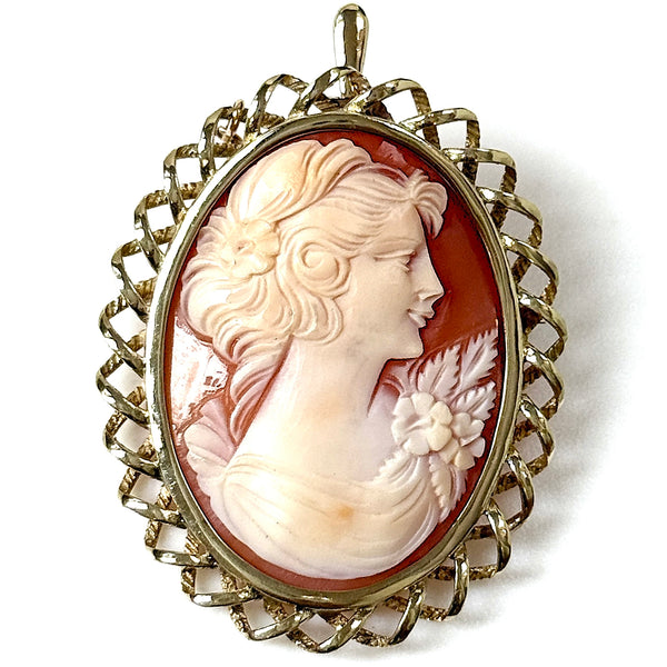 Vintage 9ct Yellow Gold and Shell Cameo Pendant Brooch