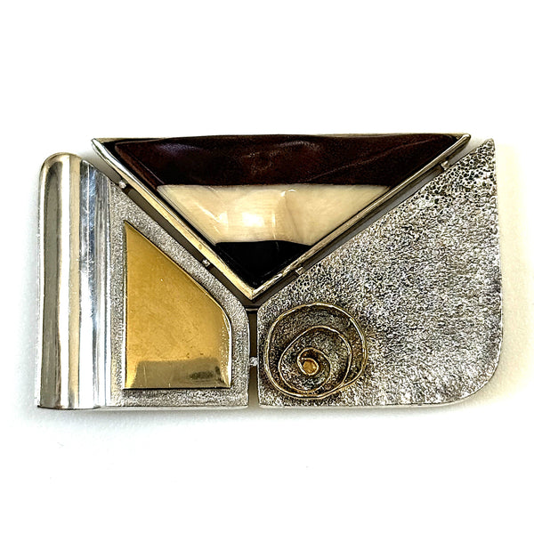 Vintage Erich Frey Silver and 18ct Yellow Gold Pendant Brooch