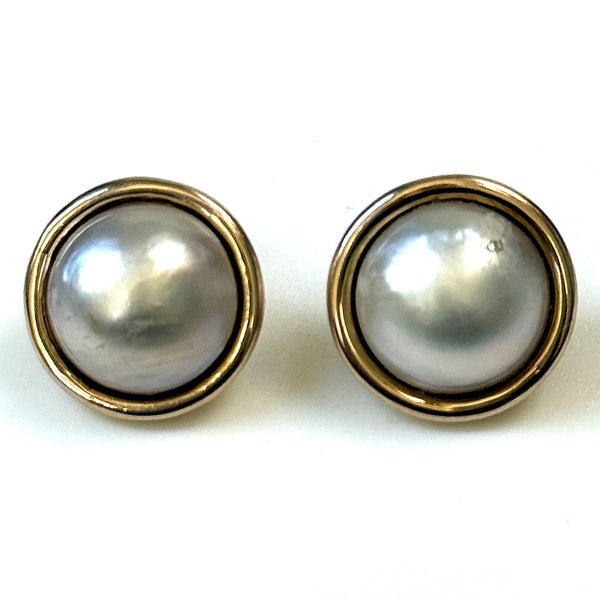Vintage 9ct Yellow Gold and Mabe Pearl Stud Earrings