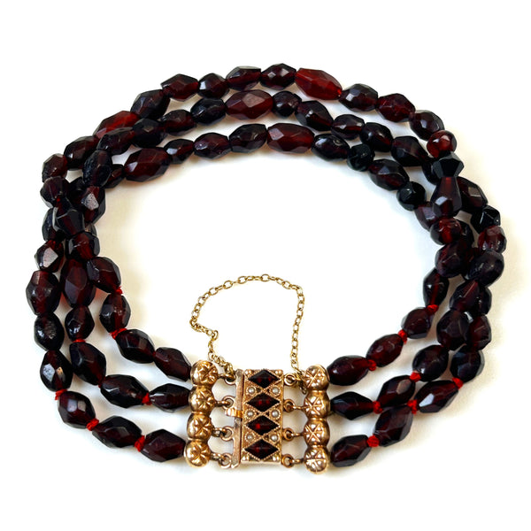 Antique 14ct Gold, Garnet and Seed Pearl Bracelet