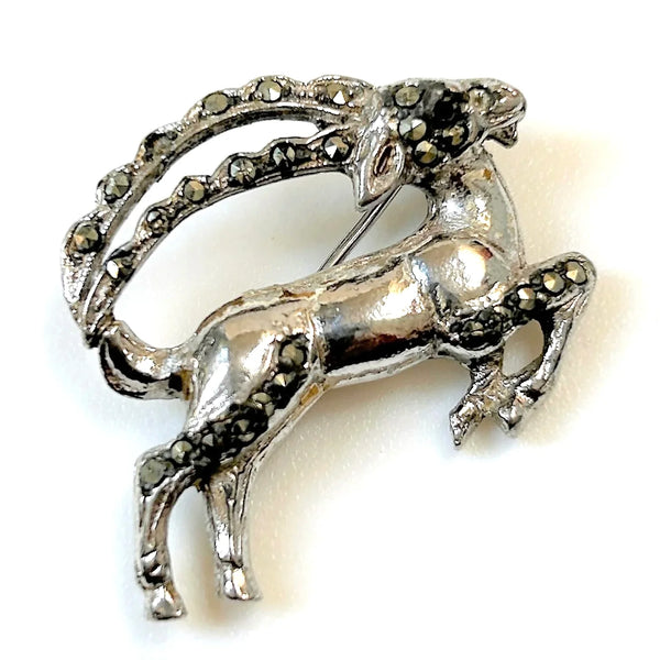 Sterling Silver and Marcasite “Antelope” Brooch