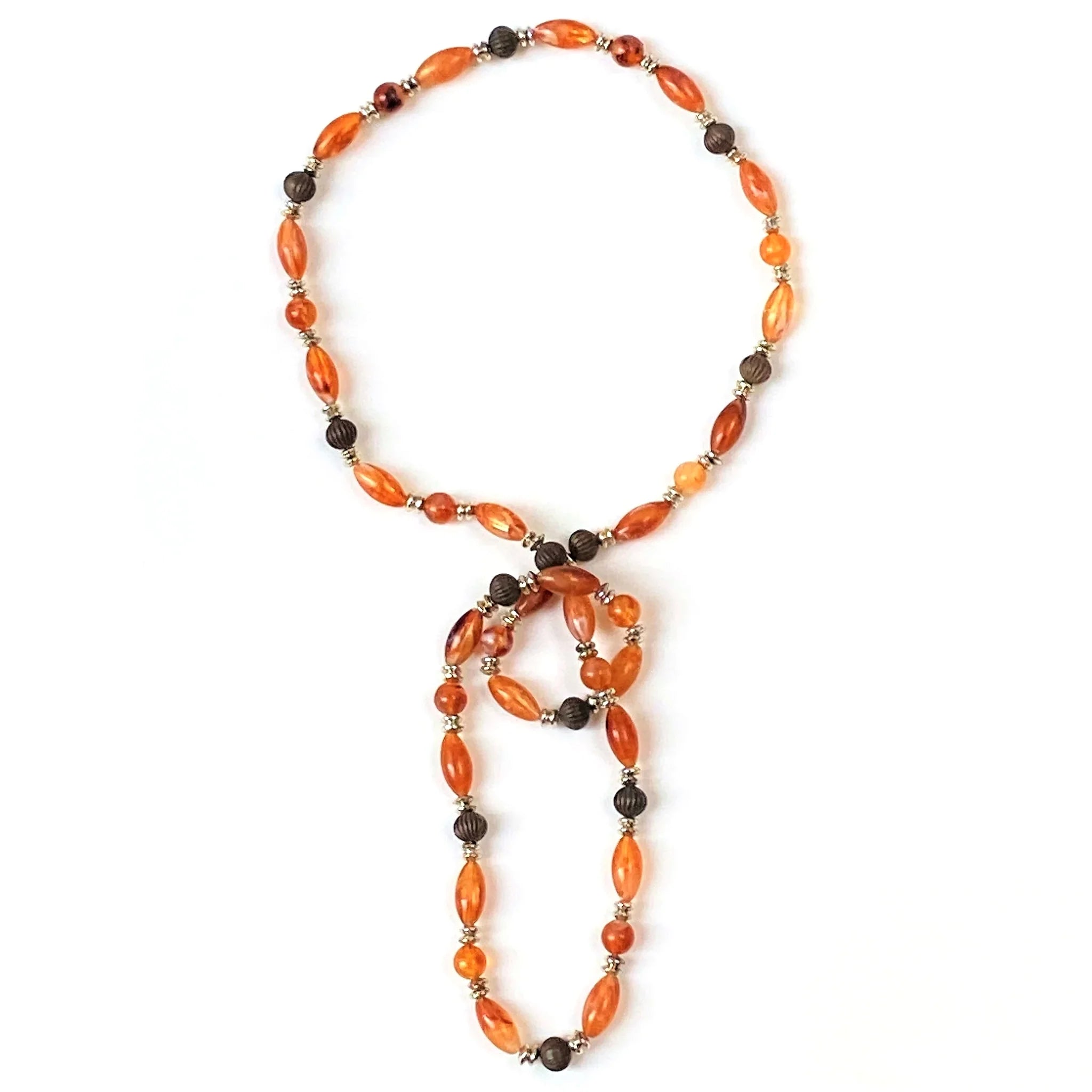 Resin, Glass, Stone, and White Metal Bead Fashion Necklace