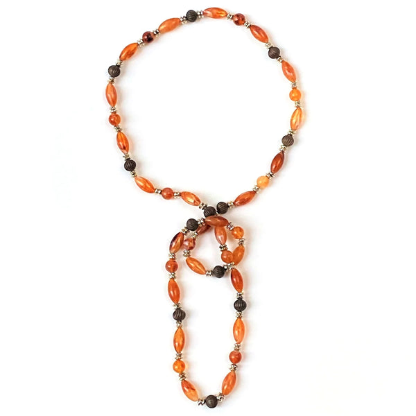 Resin, Glass, Stone, and White Metal Bead Fashion Necklace