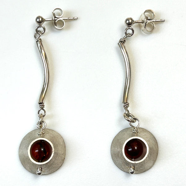 Sterling Silver and Amber Drop Earrings
