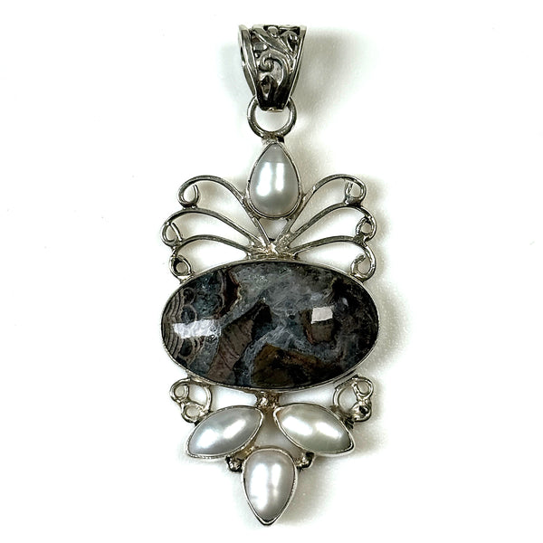 Sterling Silver, Agate and Pearl Pendant