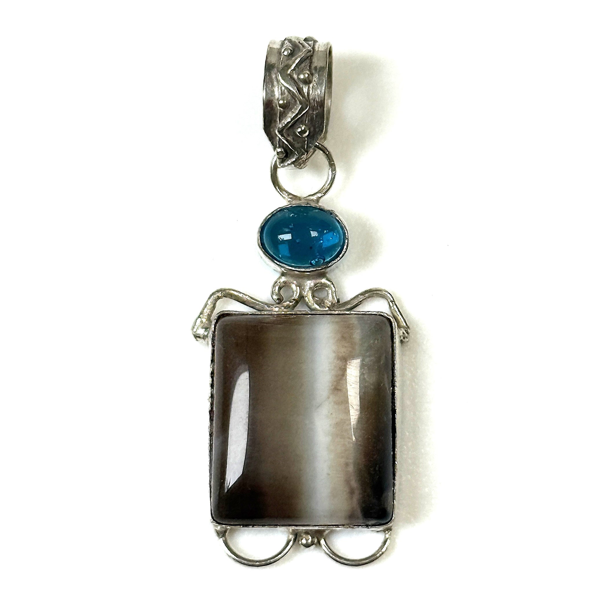 Sterling Silver, Agate and Glass Pendant