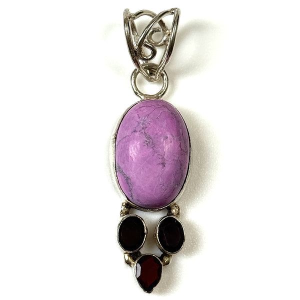 Sterling Silver, Purple Howlite and Garnet Pendant