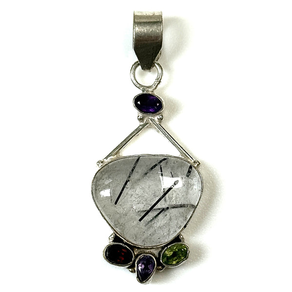 Silver, Quartz, Amethyst, Garnet and Peridot Pendant