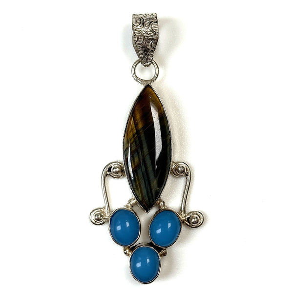 Sterling Silver, Tiger’s Eye and Chalcedony Pendant