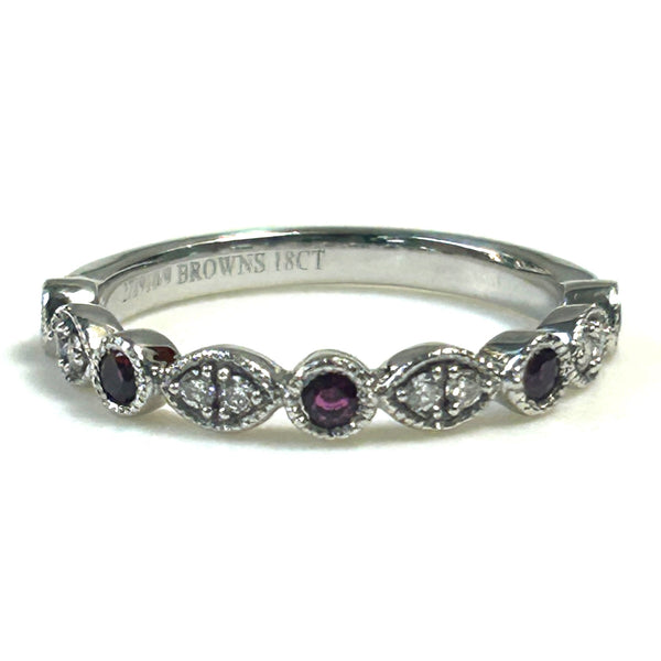“Browns” 18ct White Gold, Diamond and Ruby Semi-eternity Ring