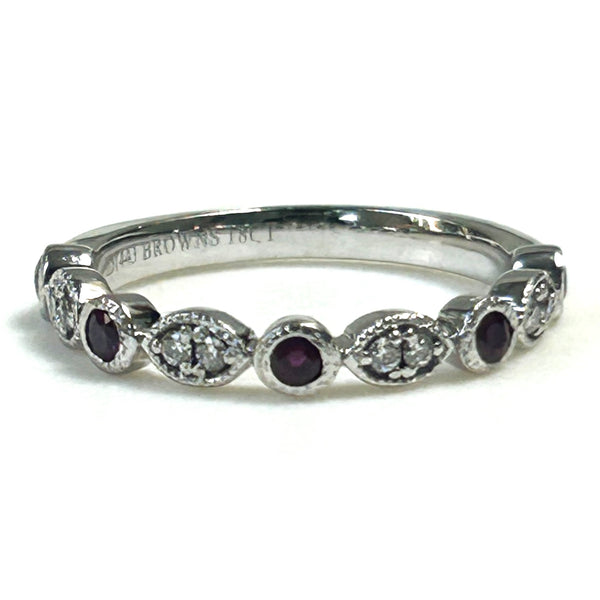 Browns 18ct White Gold, Diamond and Ruby Semi-eternity Ring