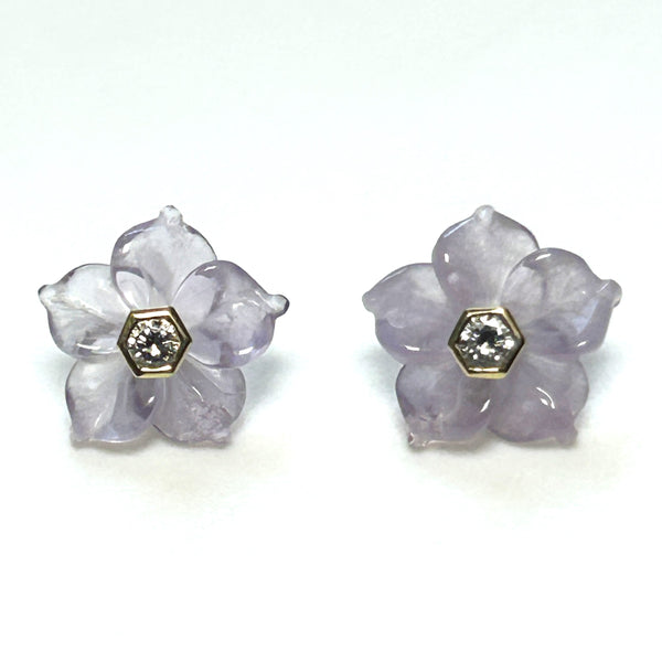 Vintage 12ct Yellow Gold, Rose Quartz and Diamond “Flower” Stud Earrings