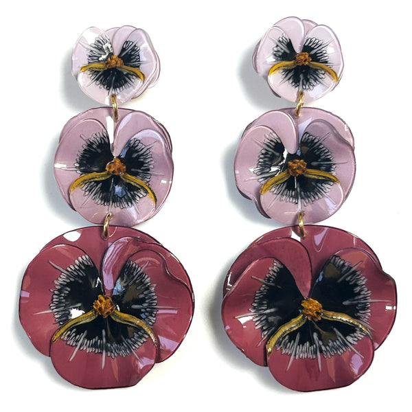 Large Handmade Resin Cilea Paris “Pansy” Clip-on Earrings