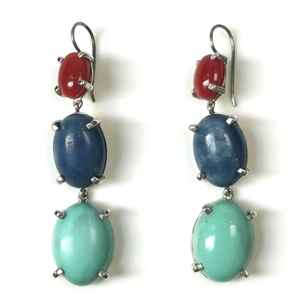 Large Alex Hyslop Sterling Silver and Gemstone Earrings