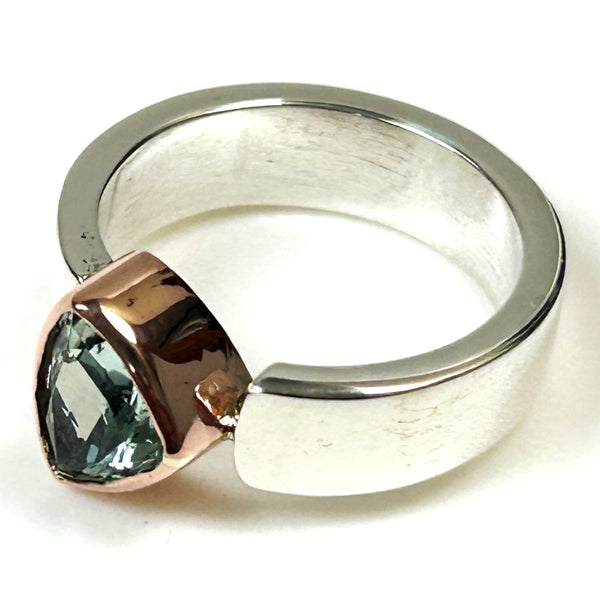 9ct Rose Gold, Sterling Silver and Aquamarine Ring