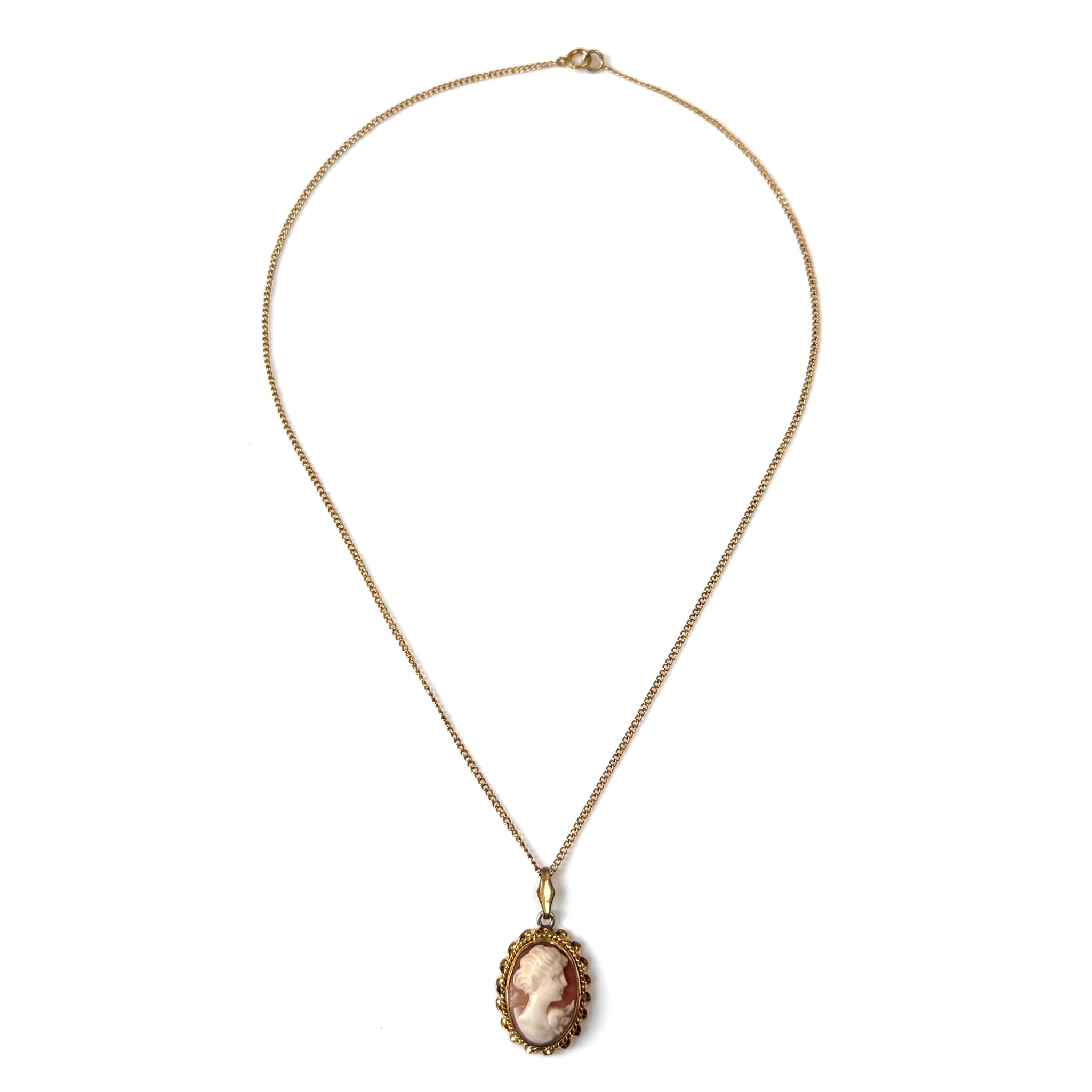 Vintage 12ct Gold-Filled Shell Cameo Pendant Necklace