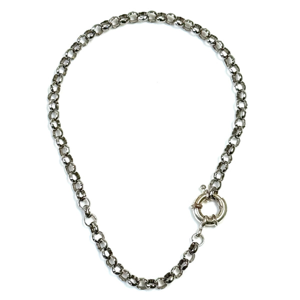 Vintage White Metal Belcher-Link Necklace with Signoretti Clasp