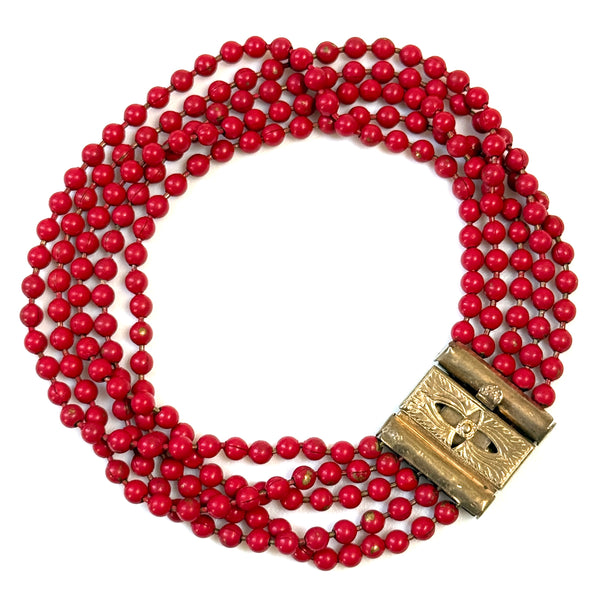 Vintage Five-Strand Coral-Coloured Bead Bracelet