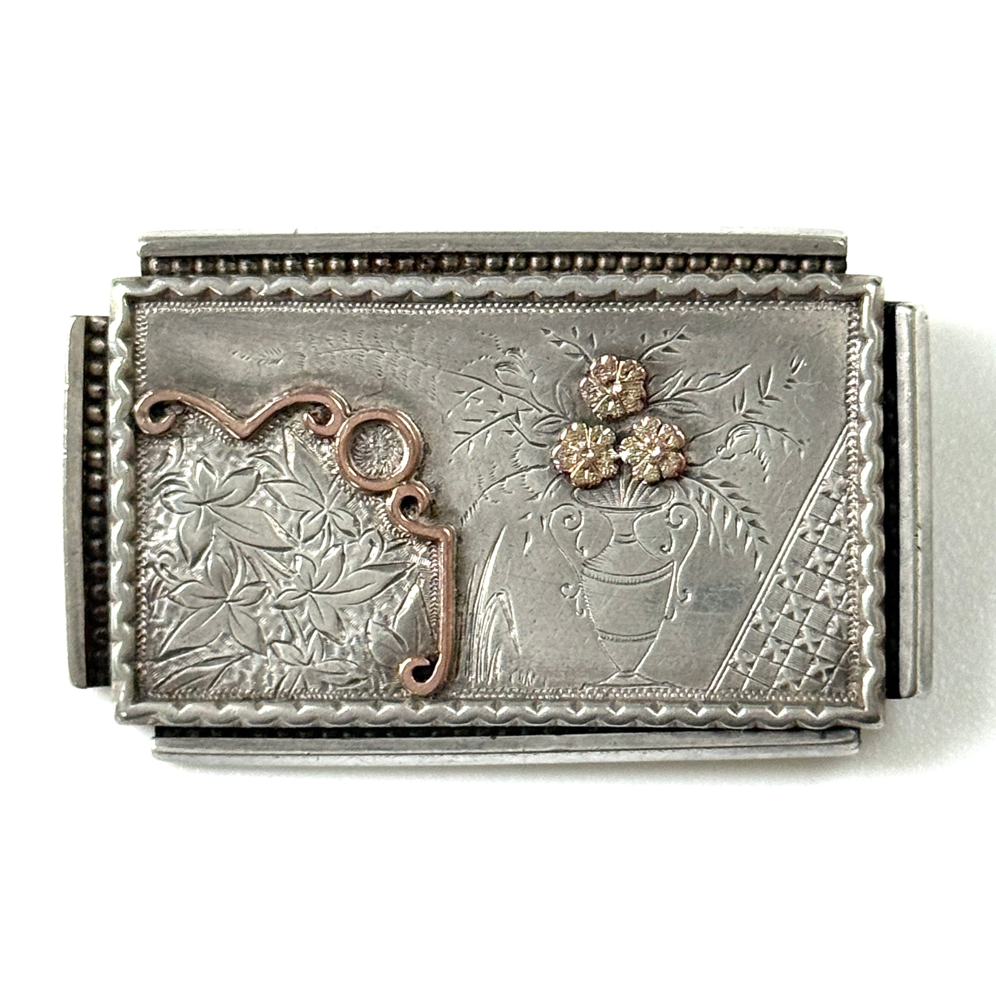 Victorian Aesthetic Movement Silver and Gold Brooch