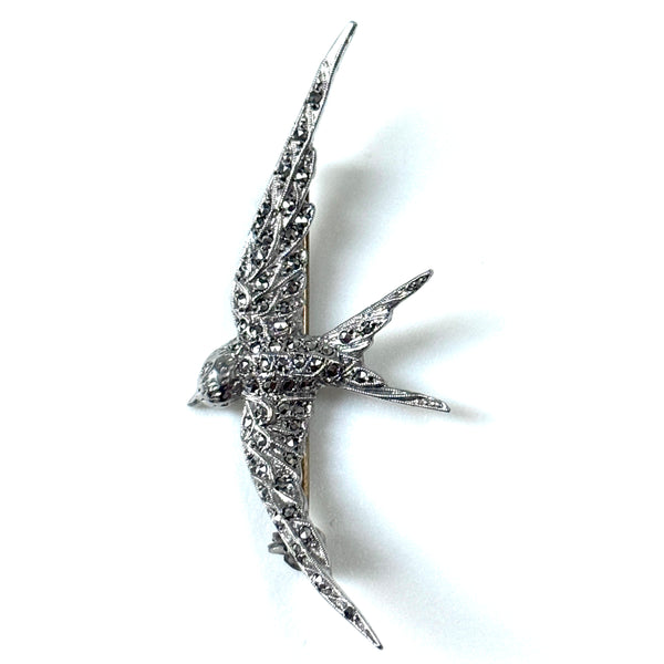 Vintage Silver and Marcasite “Flying Swallow” Brooch