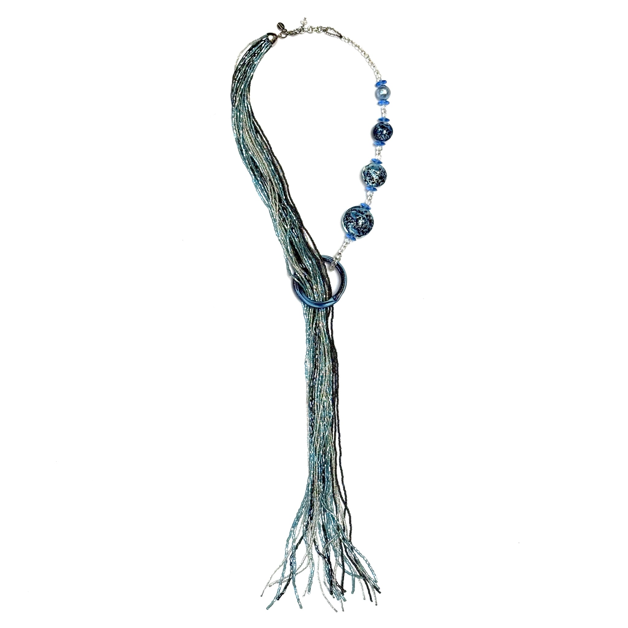 Murano Glass Bead and Fringe Lariat Necklace