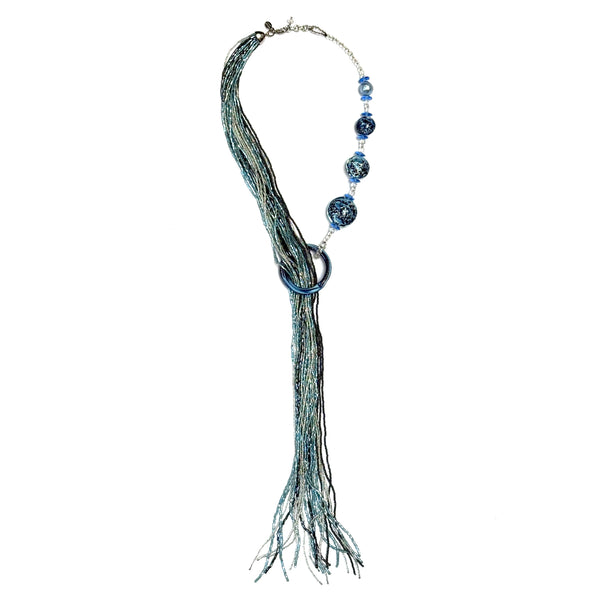 Murano Glass Bead and Fringe Lariat Necklace