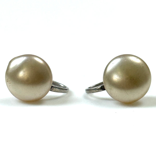 Vintage Sterling Silver and Faux Pearl Screw-On Earrings