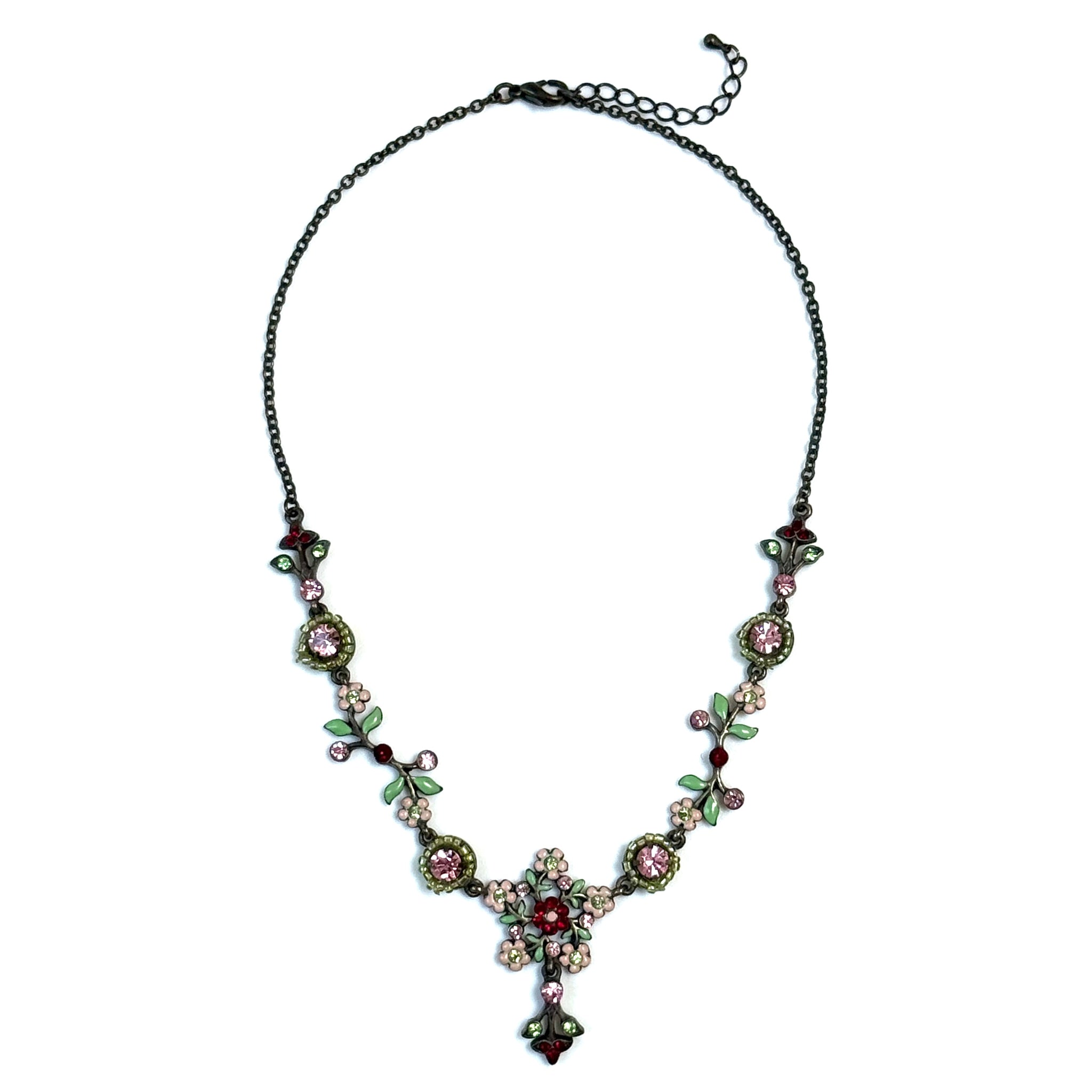 Vintage Style Enamel and Paste Floral Necklace