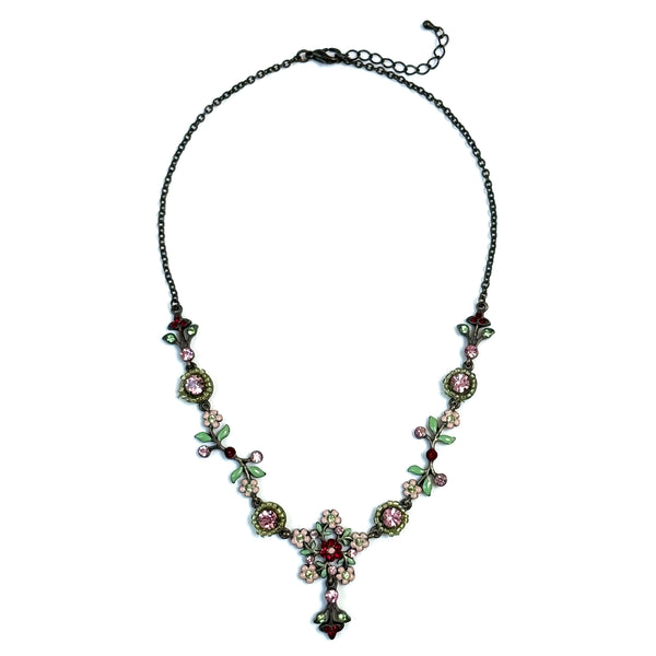 Vintage Style Enamel and Paste Floral Necklace