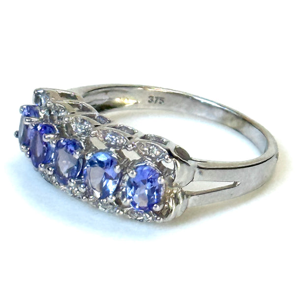 Vintage 9ct White Gold Tanzanite and Diamond Ring