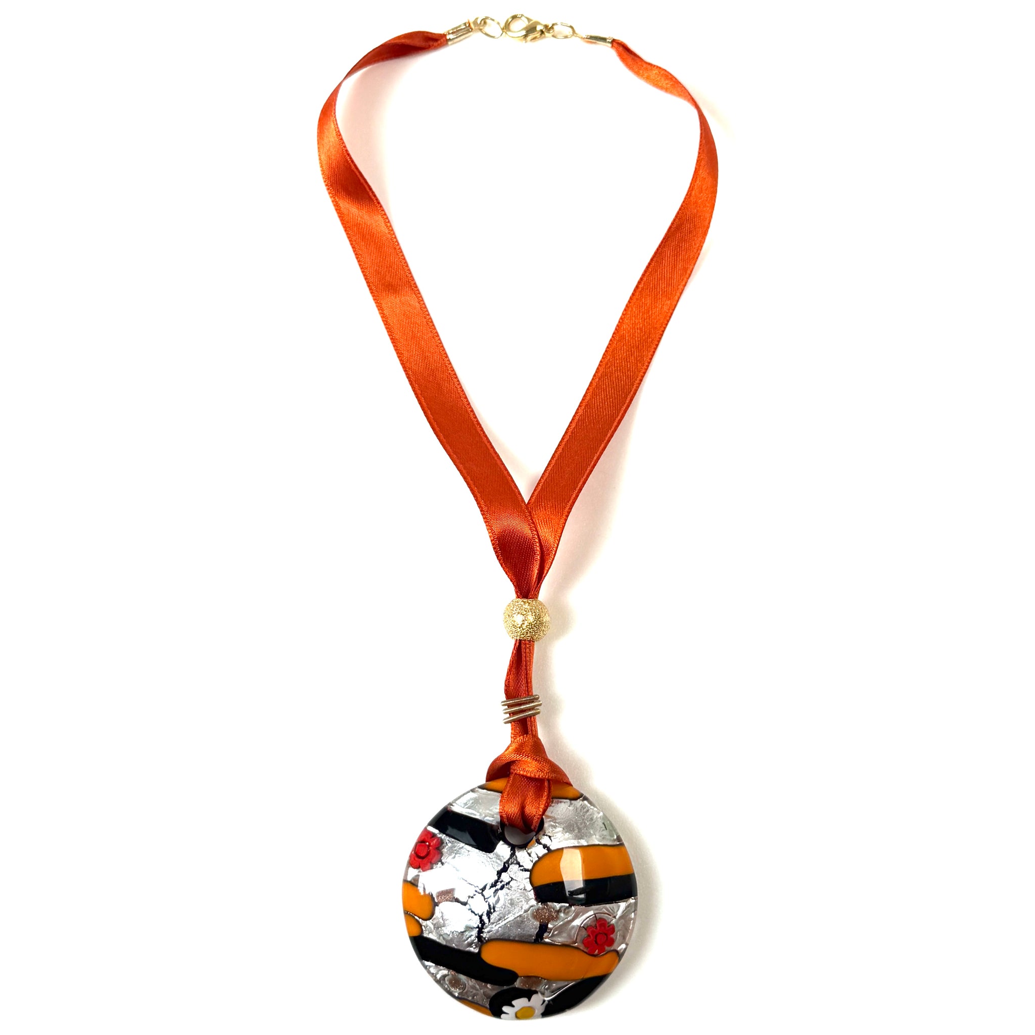 Arte Veneziana Murano Glass and Ribbon Pendant Necklace