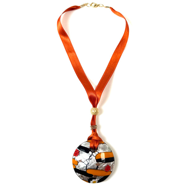 Arte Veneziana Murano Glass and Ribbon Pendant Necklace