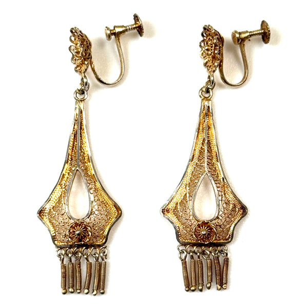 Vintage Silver-Gilt Screw-on Drop Earrings