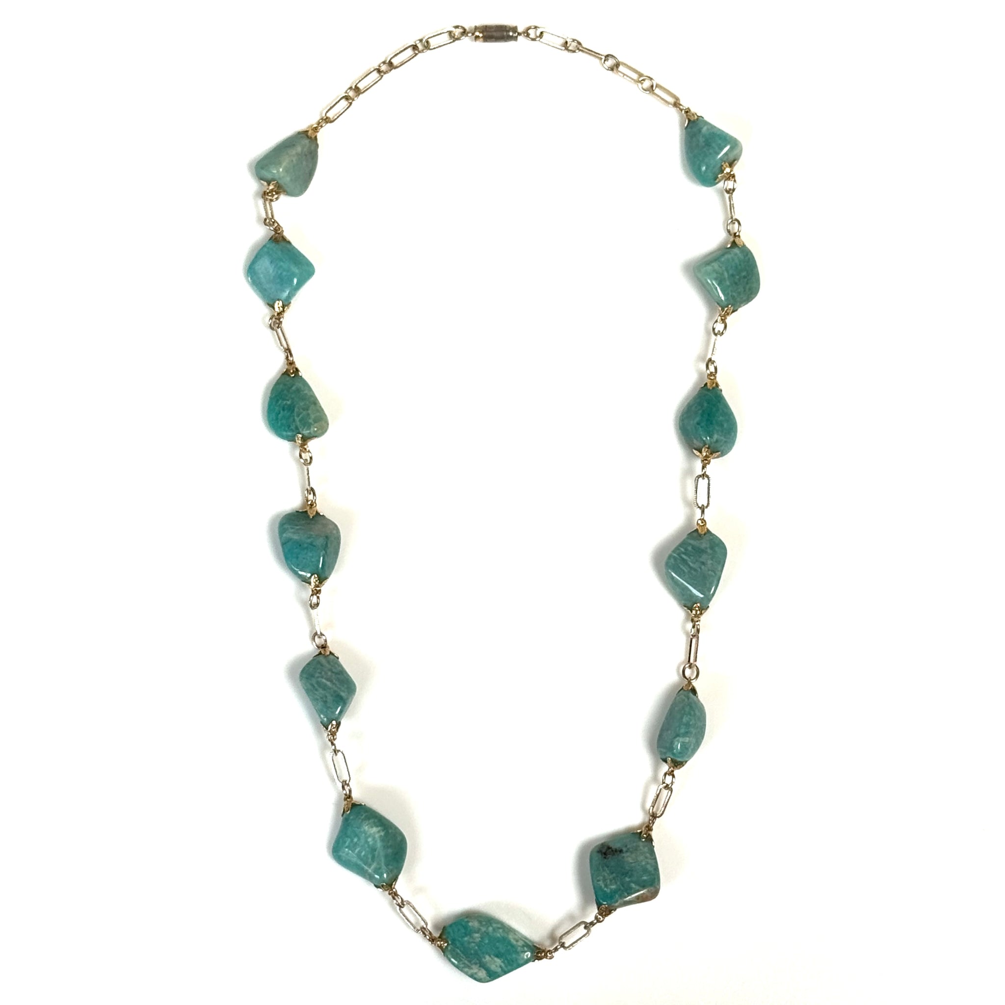 Vintage Yellow Metal and Amazonite Fashion Necklace