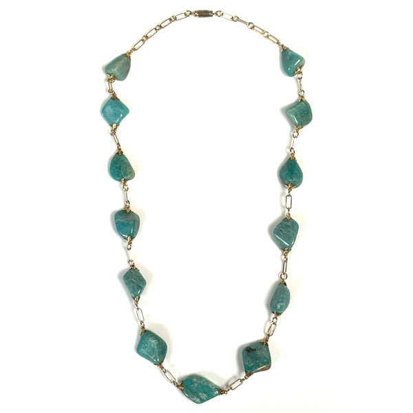 Vintage Yellow Metal and Amazonite Fashion Necklace