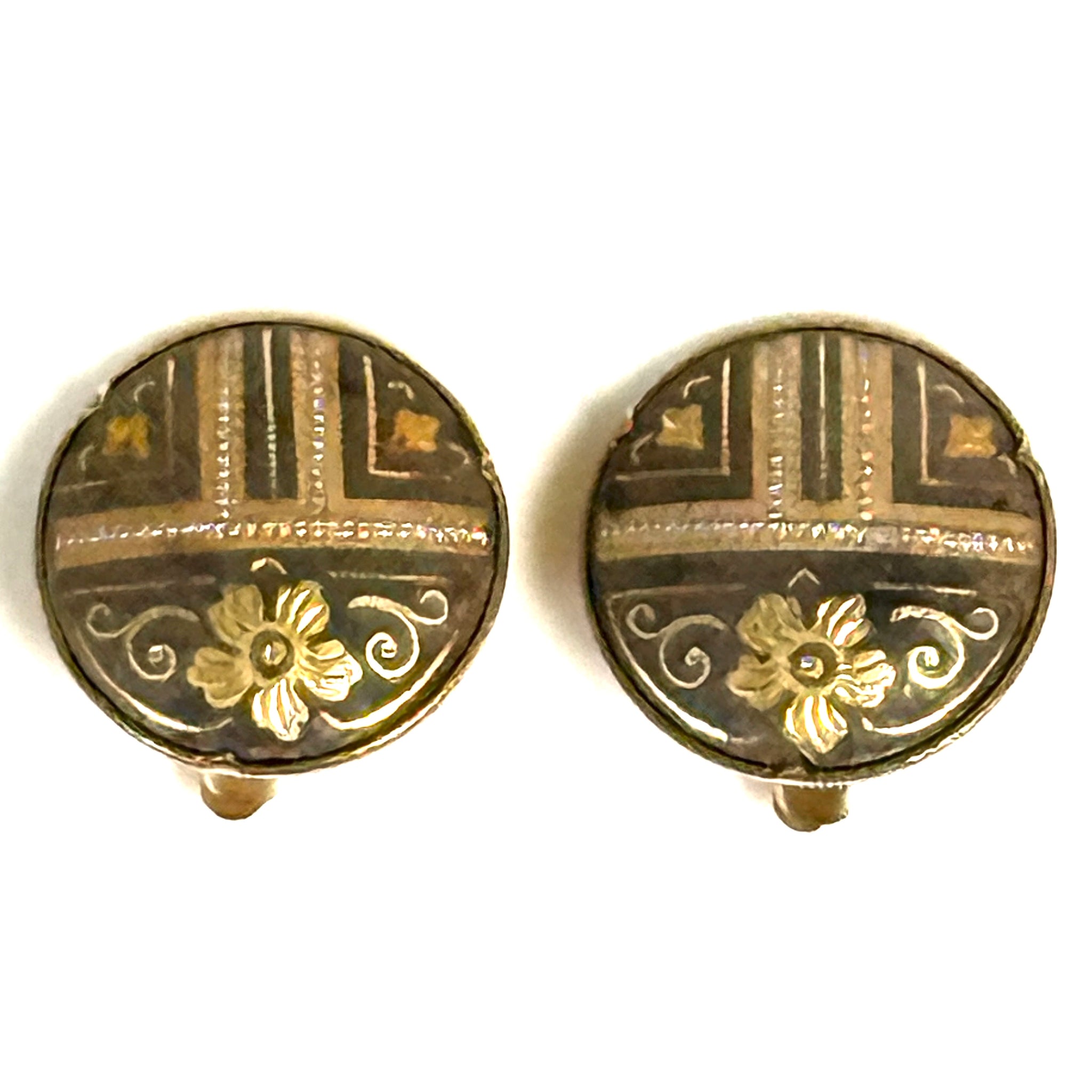 Vintage Niello Style Clip-on Earrings