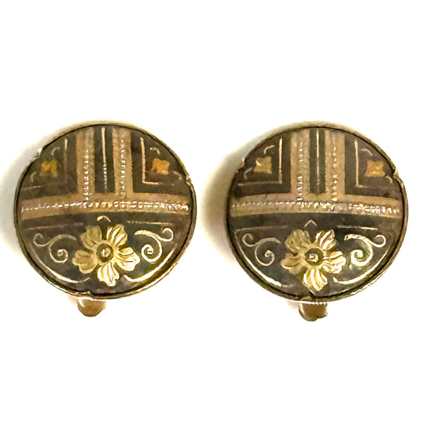 Vintage Niello Style Clip-on Earrings