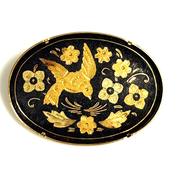 Vintage Niello Style Brooch