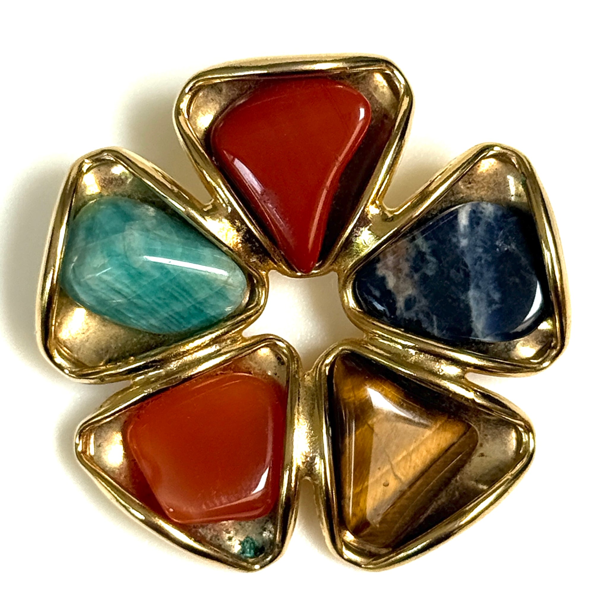Vintage Yellow Metal and Gemstone “Flower” Brooch