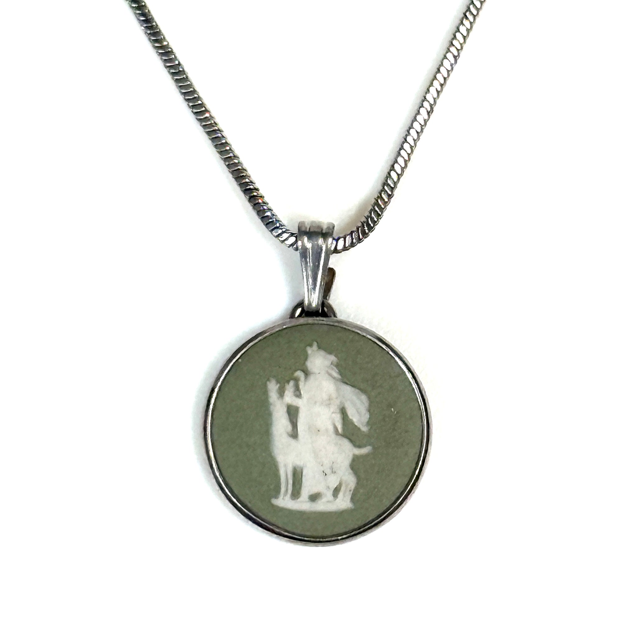 Vintage Silver and Porcelain Wedgwood Pendant on Chain