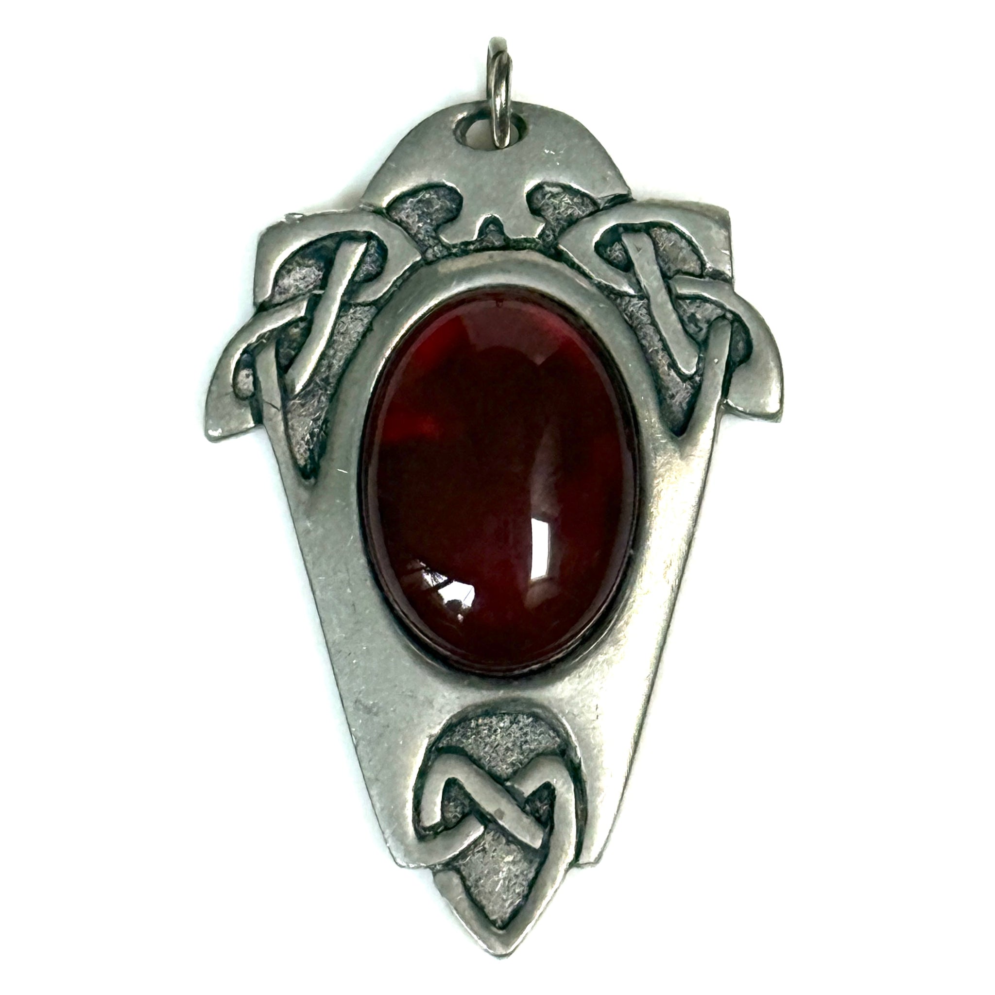 St. Justin Pewter and Red Gemstone Pendant