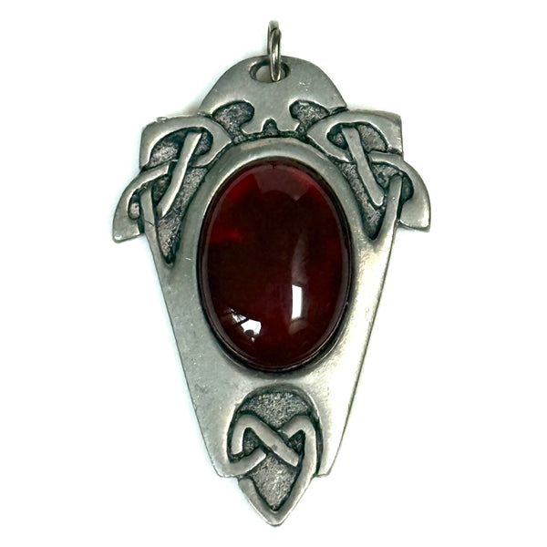 St. Justin Pewter and Red Gemstone Pendant