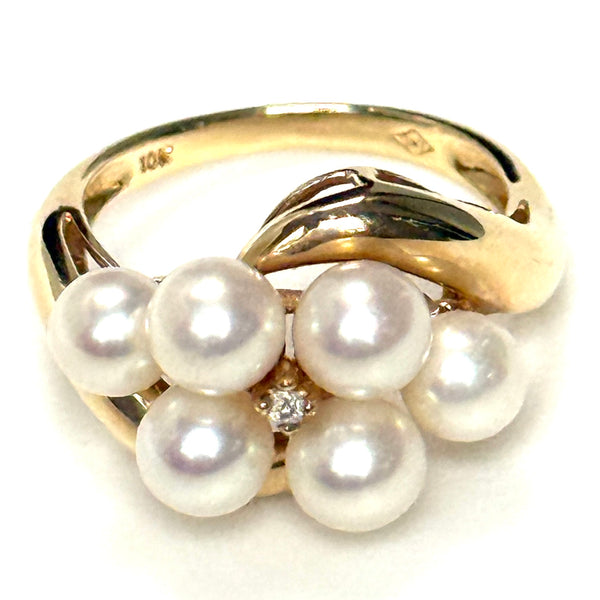 10ct Yellow Gold, Pearl and Diamond Ring