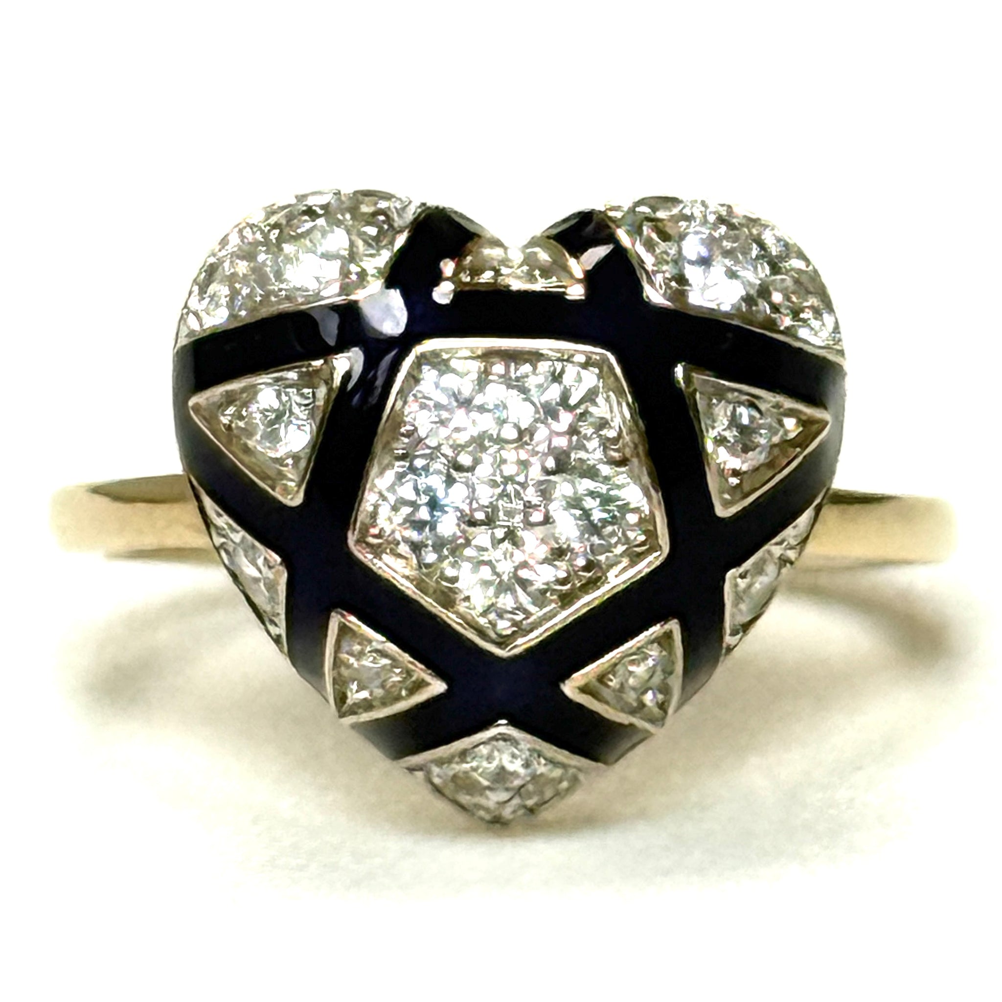 Gilded Sterling Silver, Crystal and Enamel “Heart” Ring